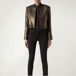 Nili Lotan cropped evening jacket gold & black blazer SZ 6 ~ Retail: $995